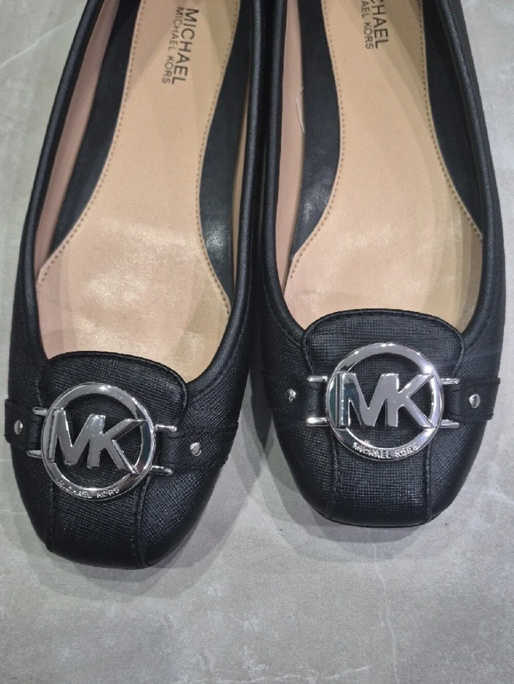 Michael Kors Black MK Logo Square-Toe Ballet Flats